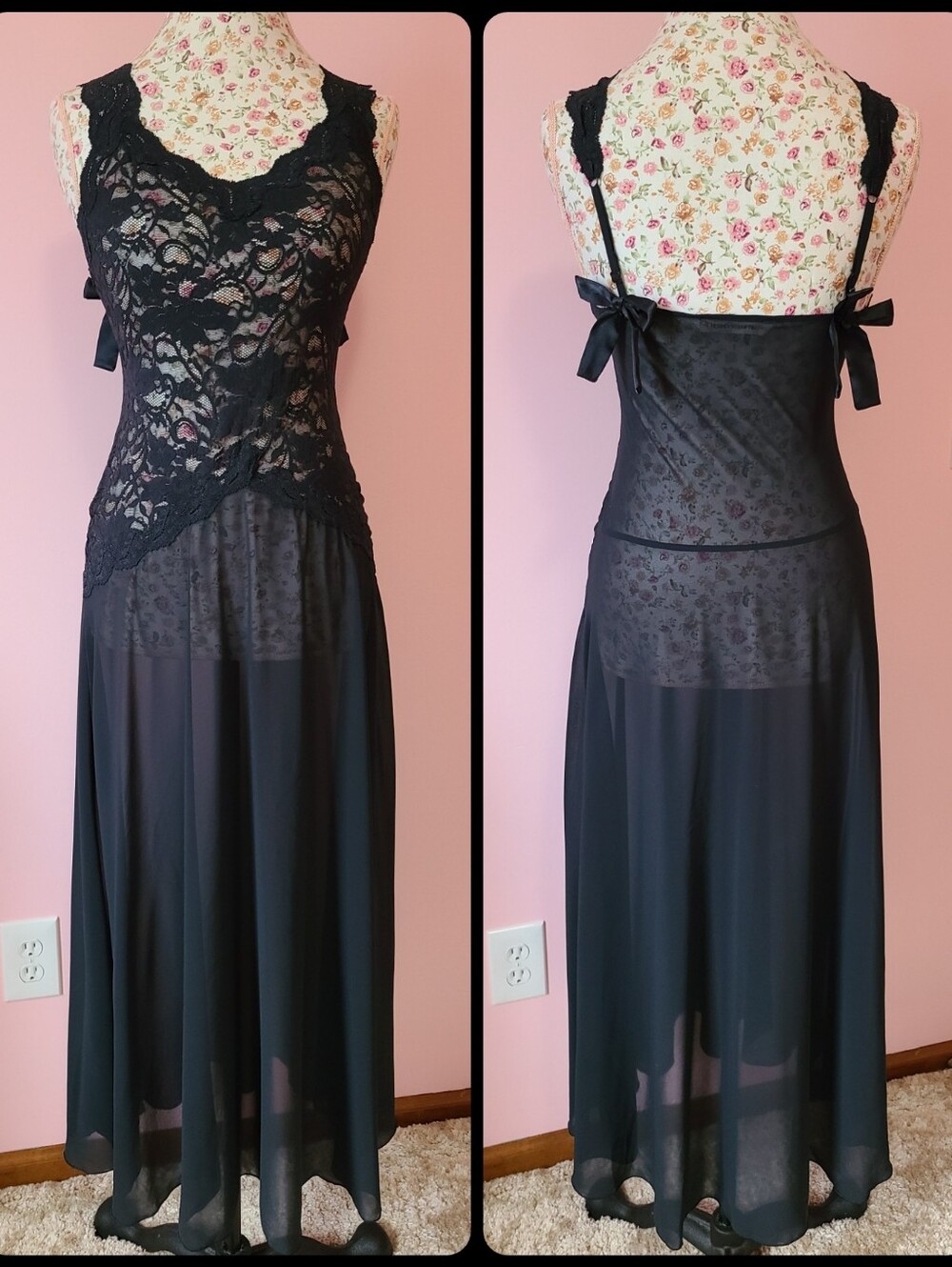 VTG '96 Victoria's Secret Sheer Chiffon & Lace Grecian Vibe Midi Dress Size Sm